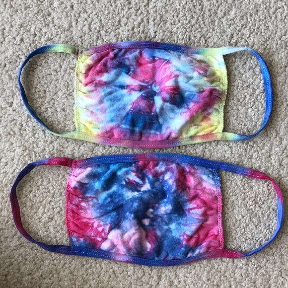 2 tie dye cotton face masks 😷✌️ pink yellow blue - Picture 2 of 5